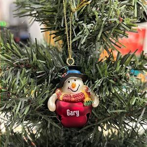 Vintage Personalized Snowman bell “ Gary”  red